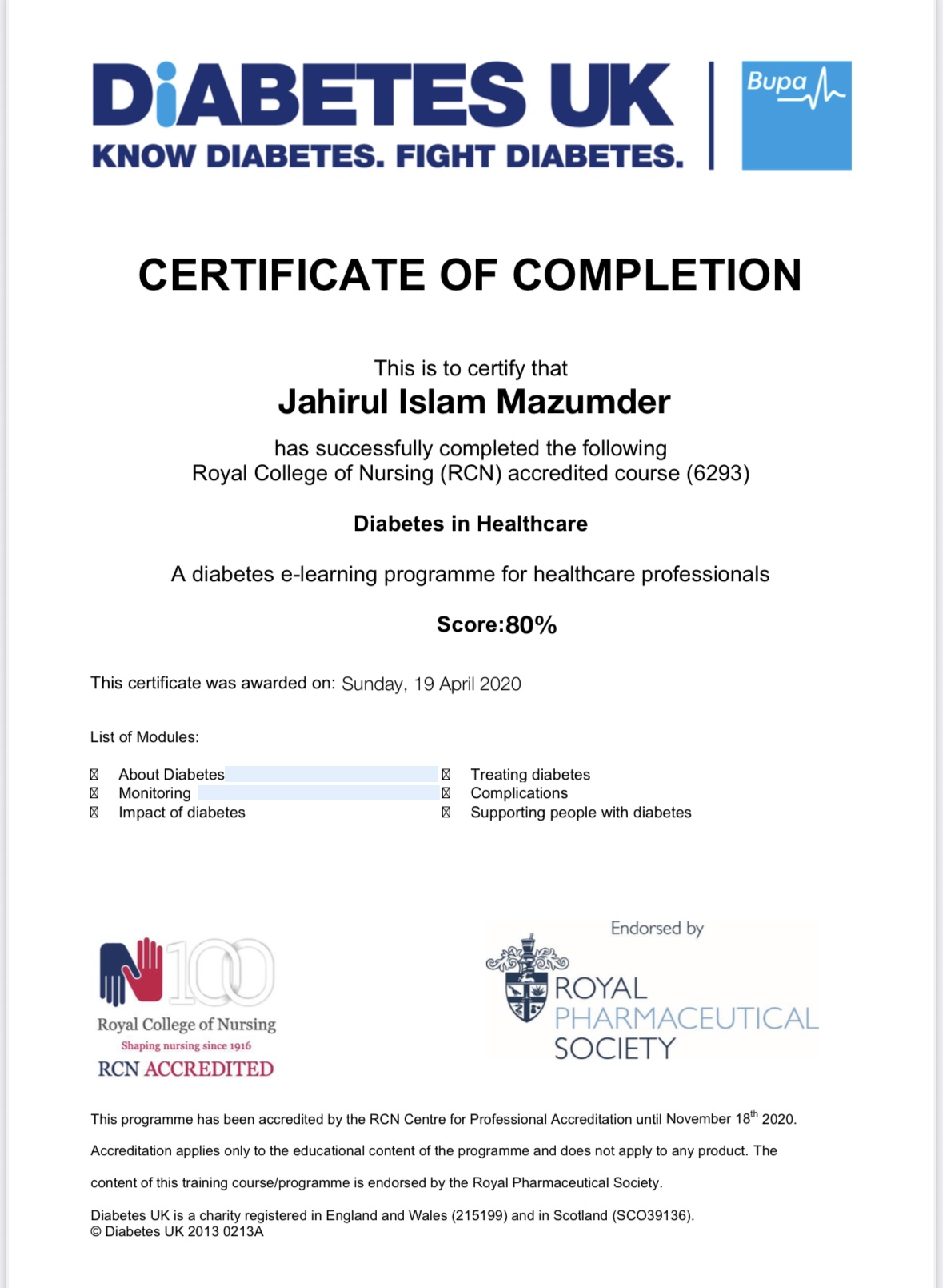 Diabetic neuropathy physiotherapy in Bangalore — Diabetes UK RCN-accredited certificate Dr J Mazumdar PT