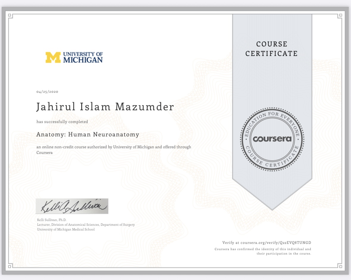 Cervical radiculopathy & pinched nerve treatment Bangalore — University of Michigan Human Neuroanatomy certificate Dr J Mazumdar PT